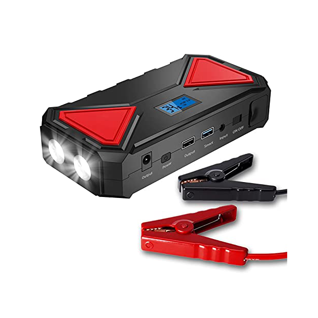  Car Jump Starter,FLYLINKTECH 2000A Peak 22000mAh (All Gas or  7.0L Diesel) 12V Safe Auto Battery Booster Quick Charge Outputs 3.0 Power  Pack LED Flashlight with Smart Cable, IP68 Waterproof, Black 