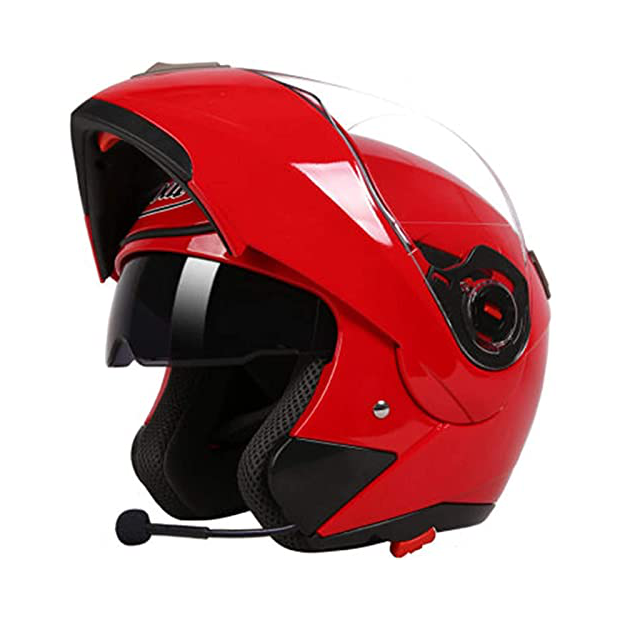  Casco de motocicleta con Bluetooth abatible, aprobado por DOT,  casco modular con Bluetooth de doble visera para adultos, casco de moto de  calle, radio integrada con respuesta automática J, L =