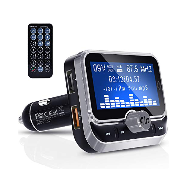Cocoda Transmisor FM Bluetooth, [Luz de Anillo Azul] Manos Libres para Coche,  Inalámbrico Reproductor MP3 Mechero Coche Adaptador Receptor con Dual USB  5V/2.4A & 1A, Soporte Tarjetas SD + U Disk 